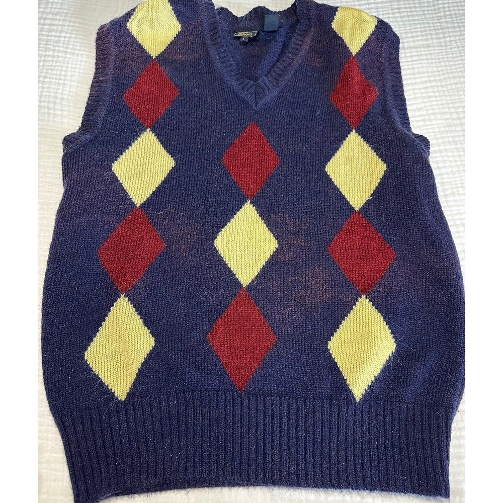 Mens Foley's Argyle Sweater Vest Vintage Preppy  Knit Blue Yellow‎ Red L